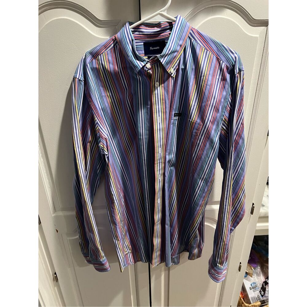 Facconable Multi-Color Striped Button Down Collar… - image 1